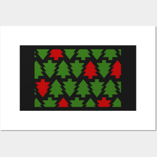 Red and Green Holiday Tree Pattern Posters and Art